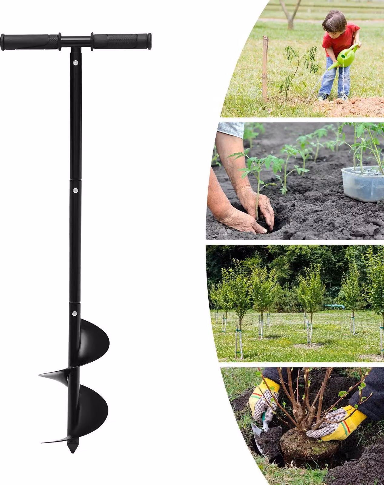 Trivella - Trivella manuale per piante e pali - Punta da 15 cm - A3 Acciaio al carbonio laminato a freddo - Manico da 30 cm - Rivestito in plastica - Nero