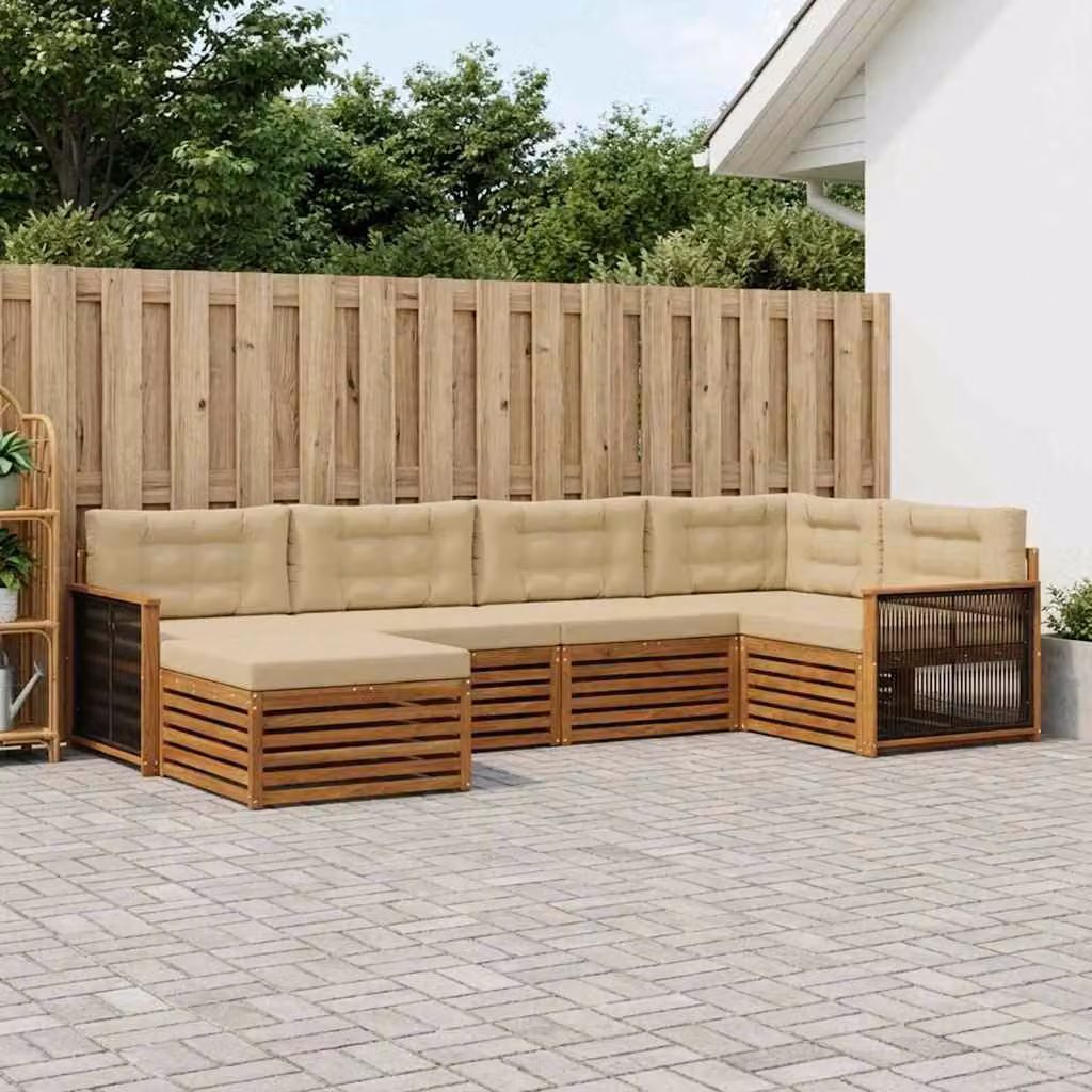 Set di divani da esterno vidaXL 6 pz in legno di acacia con cuscini Beige e Sand