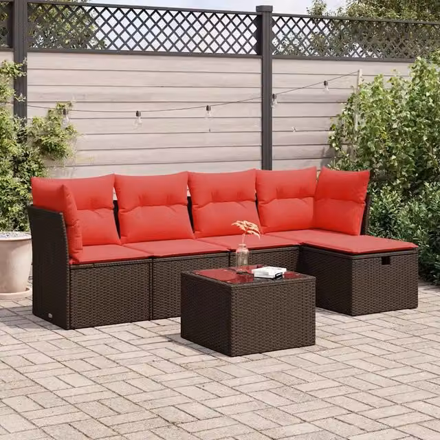 Set Divano da Giardino 6 pz con Cuscini Marrone in Polyrattan 3325280