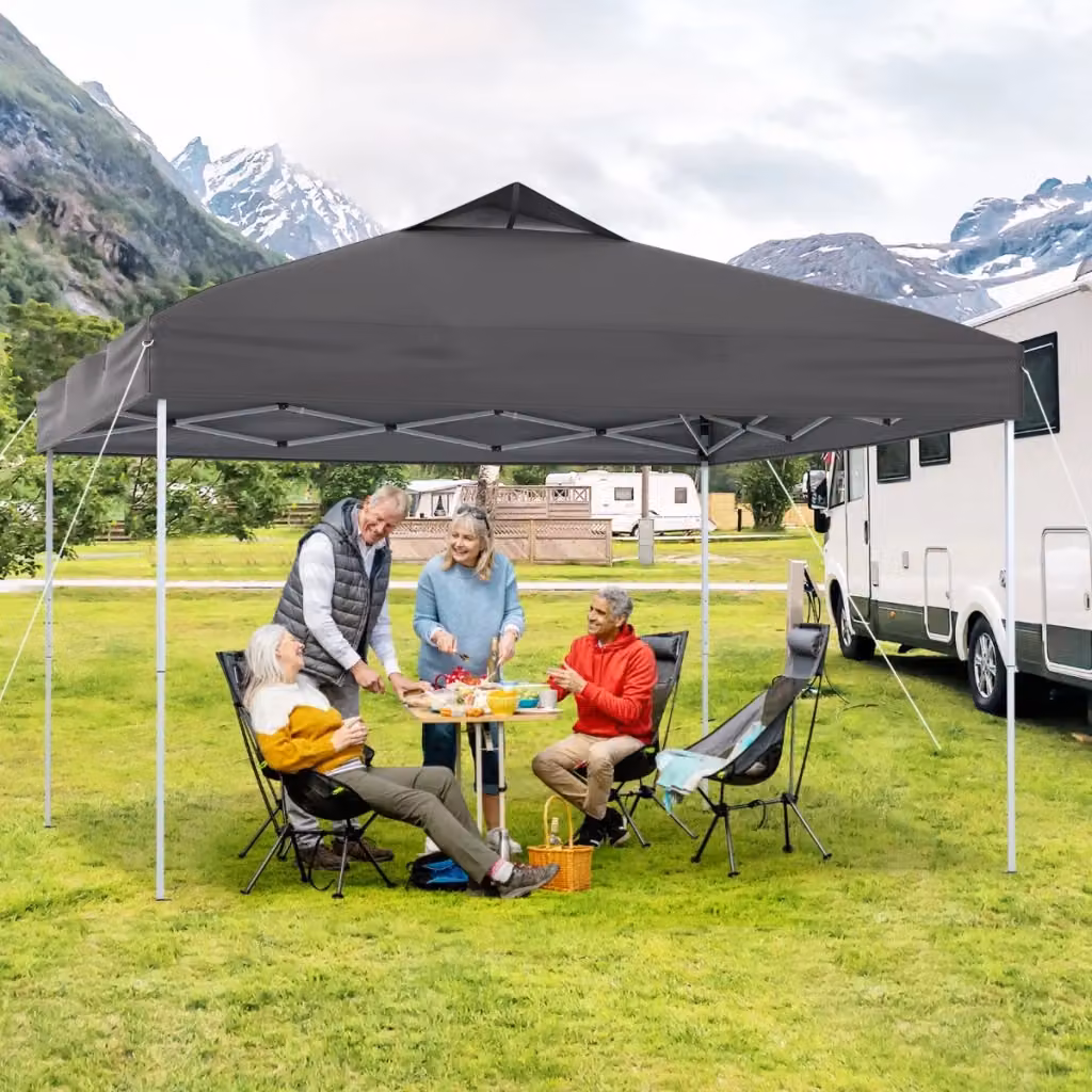 Gazebo pieghevole pop-up per esterno con blocco centrale in metallo e poliestere, Grigio, L/P: 295 x 295 cm, H: 275 cm – 2