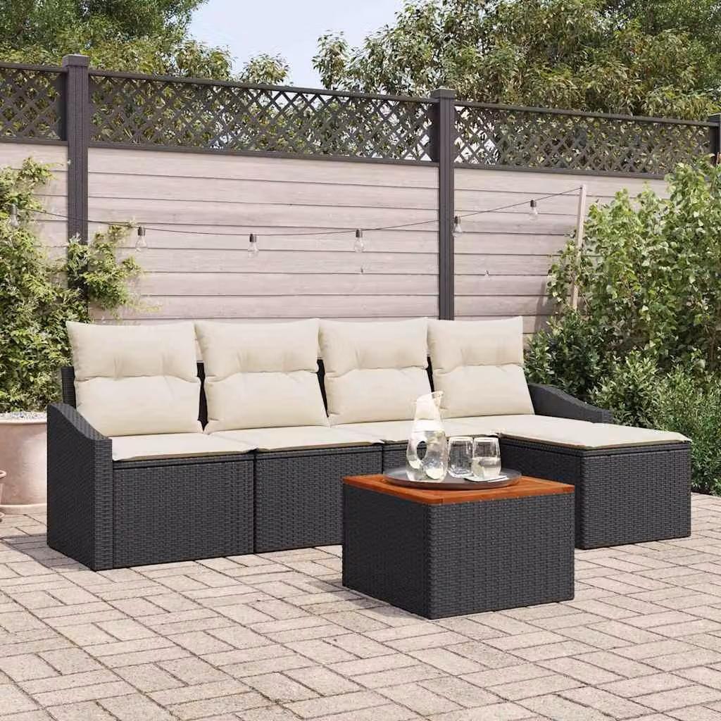 Maison Exclusive - Set Divano da Giardino 6 pcs Nero e Crema polyrattan