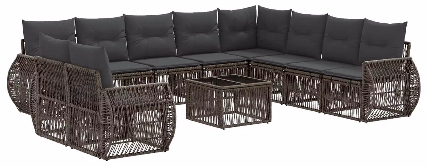 Set Divano da Giardino 11 pcs Grigio e Grigio Scuro polyrattan