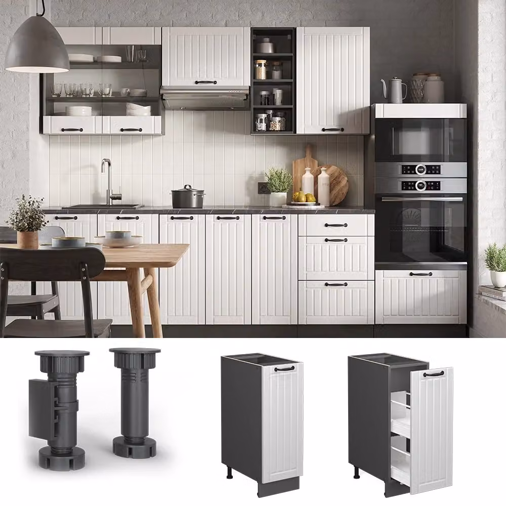 Armadio dispensa da cucina Fame-Line Vicco in stile country Bianco rustico e Antracite L: 30 cm, P: 51,6 cm, H: 82 cm – 2