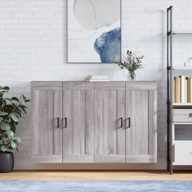 Set di 2 armadietti da parete vidaXL in legno e metallo, colore grigio, design moderno per bagno – 1