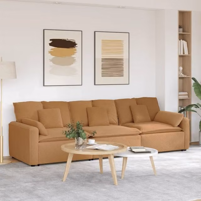Divano Modulare Moderno vidaXL in Tessuto Beige con Cuscini e Struttura in Metallo e Legno
