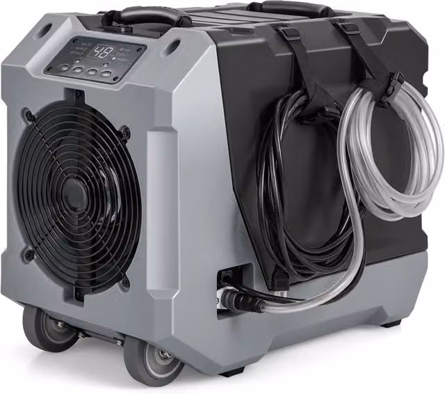 Deumidificatore Commerciale 85 L/Giorno, Deumidificatore con Pompa e Tubo di Scarico, Sbrinamento Automatico, 2 Ruote e Maniglia Pieghevole, Timer 24H, per Cantina Magazzino (Nero)