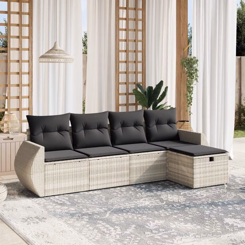 Maison Exclusive - Set Divano da Giardino 5pz con Cuscini Grigio Chiaro Polyrattan