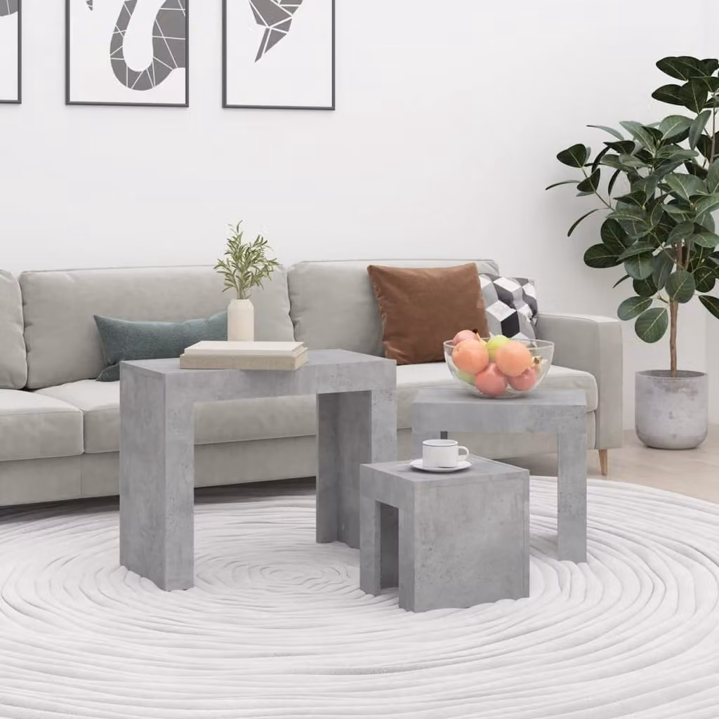 Maison Exclusive - Set di tavolini 3 pezzi. Grigio cemento, materiale ligneo