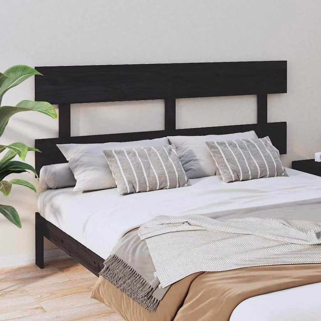 Testiera per letto vidaXL in legno massello di pino, colore nero, L 164 cm x H 81 cm x P 3 cm