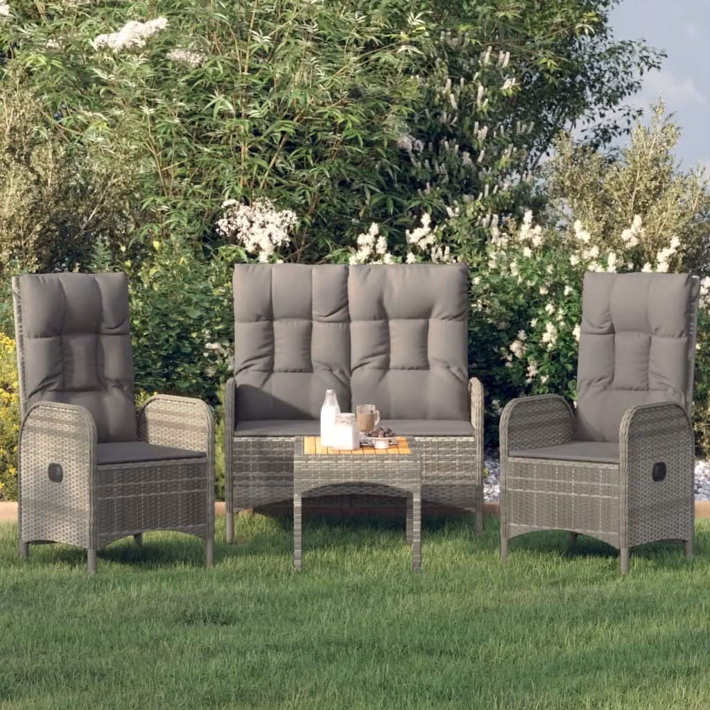 The Living Store Set da pranzo da giardino 4 pezzi con cuscini in poly rattan grigio