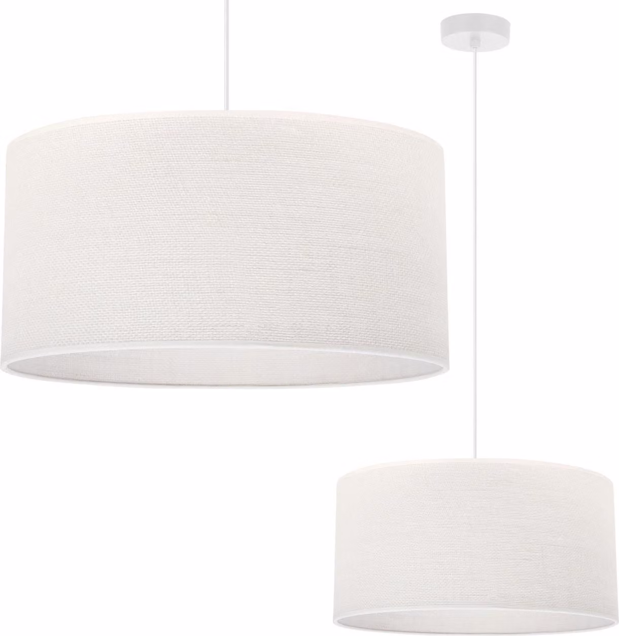 Lampada A Sospensione In Iuta Bianca 1 Paralume Piatto Bianco 35Cm E27