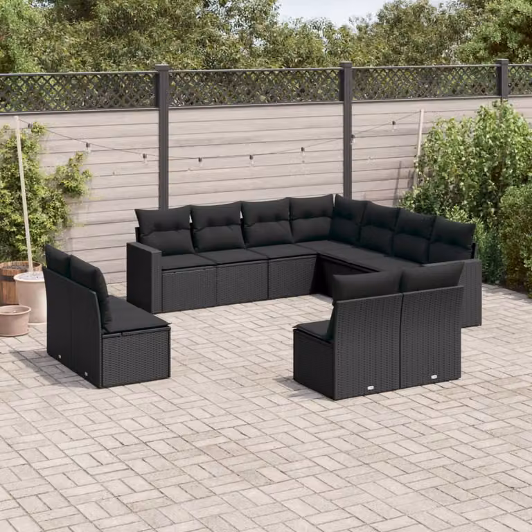 vidaXL Set Divani da Giardino 11 pz in Polyrattan Nero con Cuscini Imbottiti e Coperture Rimovibili