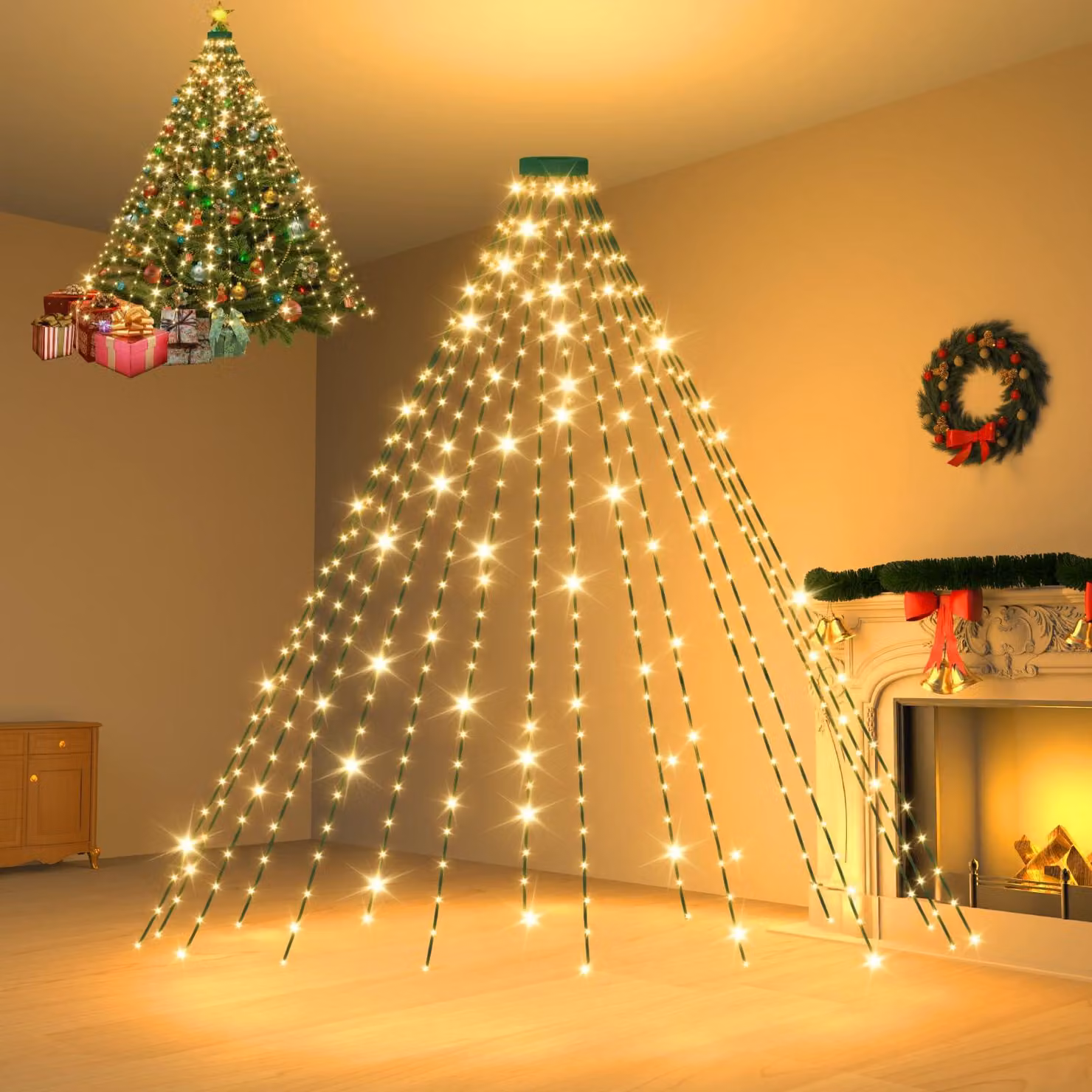 Catena luminosa per albero di Natale, 2,4 metri, 480 LED, luce bianco caldo, con timer