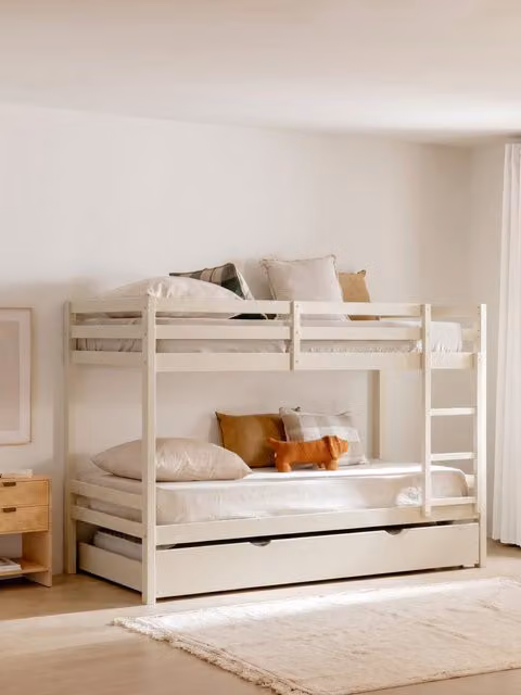 Laren letto a castello Kenay Home in legno di pino color tortora con cassetti L/P: 90 x 190 cm