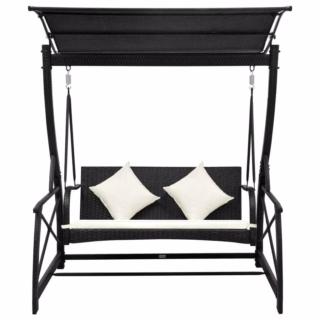 Dondolo da Giardino 3 Posti con Baldacchino in Polyrattan Nero