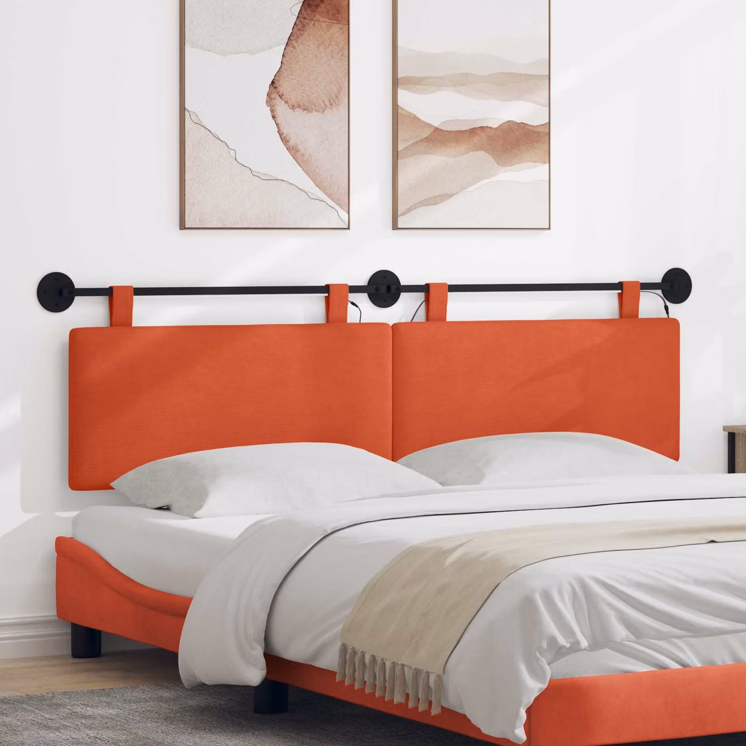 Testiera sospesa vidaXL in tessuto cord rosso arancio con illuminazione integrata L: 170 cm, H: 55 cm, P: 7,7 cm