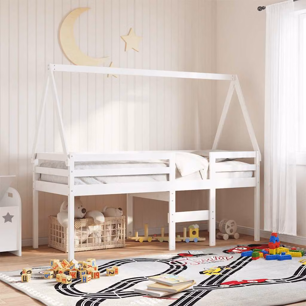 Letto a tetto per bambini vidaXL in legno massello di pino bianco L/P/H: 199 x 95,5 x 88 cm