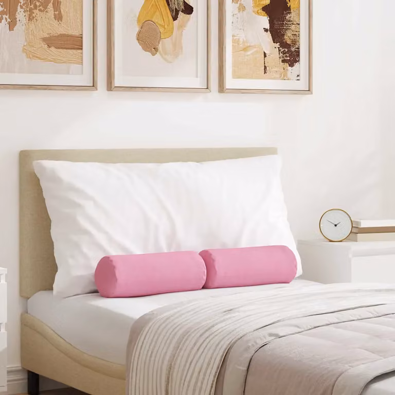 Set di 2 cuscini a rullo vidaXL in tessuto rosa, lavabili e con rivestimento rimovibile, Ø 15 x 40 cm
