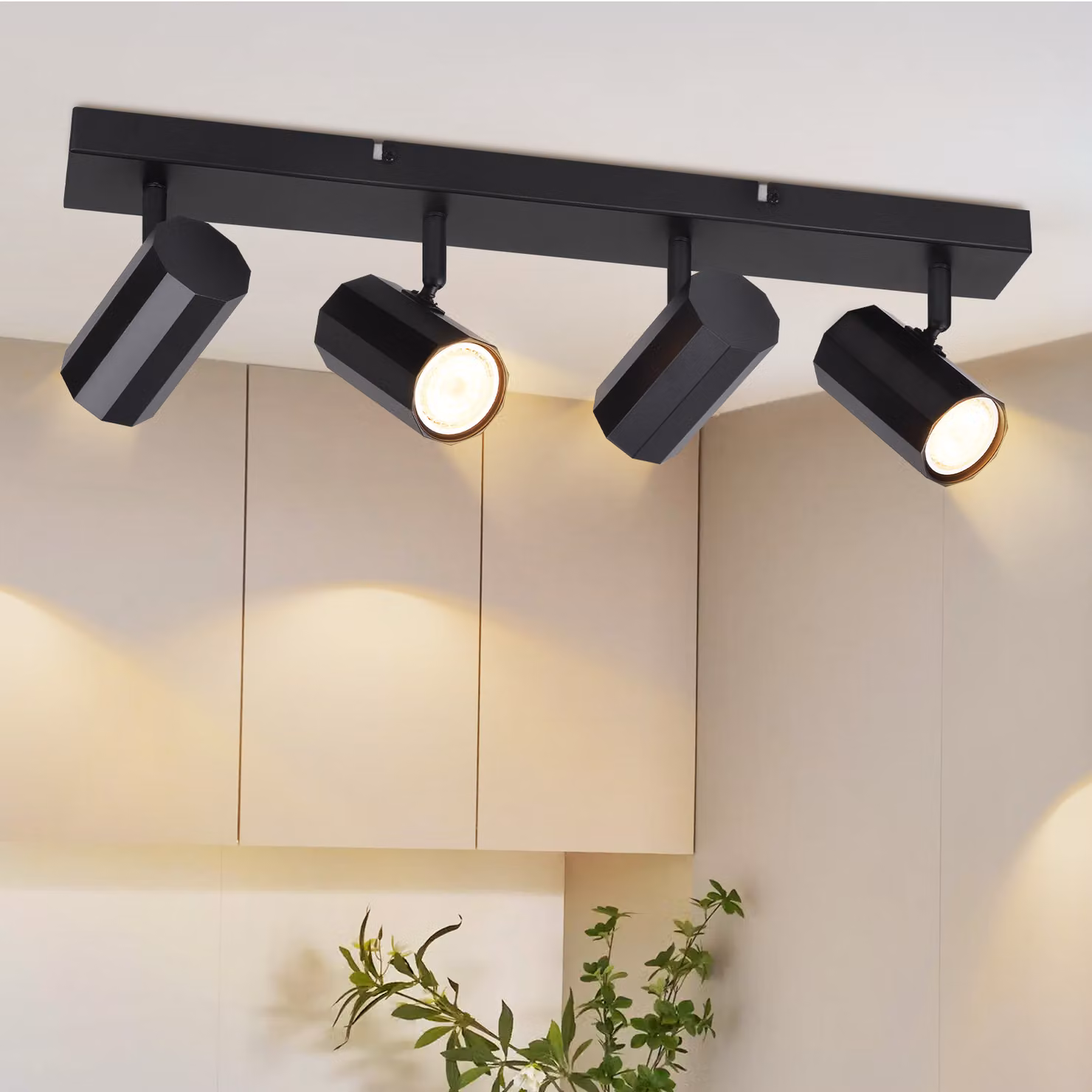 ZMH plafoniera nera 4 fiamme metallo GU10 plafoniera faretto soffitto vintage orientabile 330° retrò per soggiorno cucina sala da pranzo camera da letto