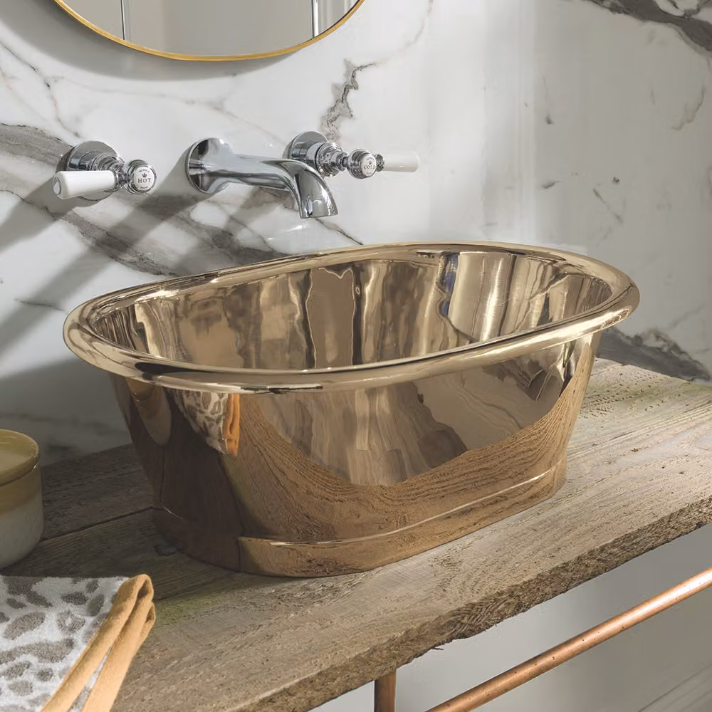 Lavabo Appoggio Rame Stile Retrò 530mm Senza Fori Rubinetto – Ottone