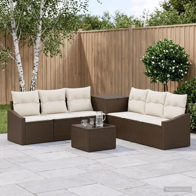 Set di divani 8 pz Marrone e Bianco Crema 55 x 55 x 37 cm 3448218