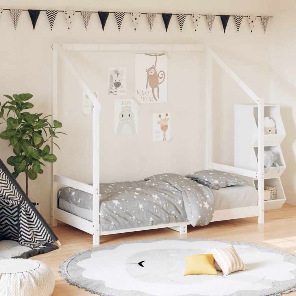 vidaXL Giroletto per Bambini in Legno Massello di Pino Bianco L 160 x P 80 cm