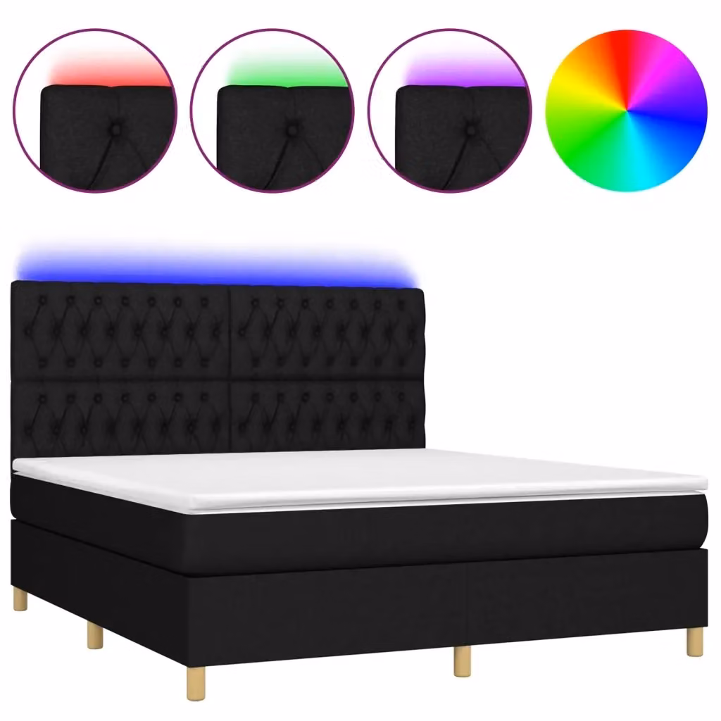 Letto a molle con materasso vidaXL in tessuto nero con illuminazione LED e porta USB L/P: 180 x 200 cm – 2