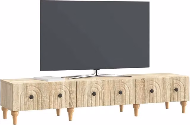 Mobile TV moderno DESIGN IN in legno ingegnerizzato color rovere sonoma e beige, L: 147 cm, P: 34,5 cm, H: 30 cm
