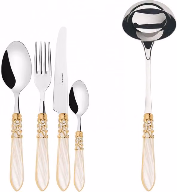 MELODIA Ghiera Dorata, Posate Set 49 Pz, Scatola Legno Wengè, Casa Bugatti Colore: Avorio