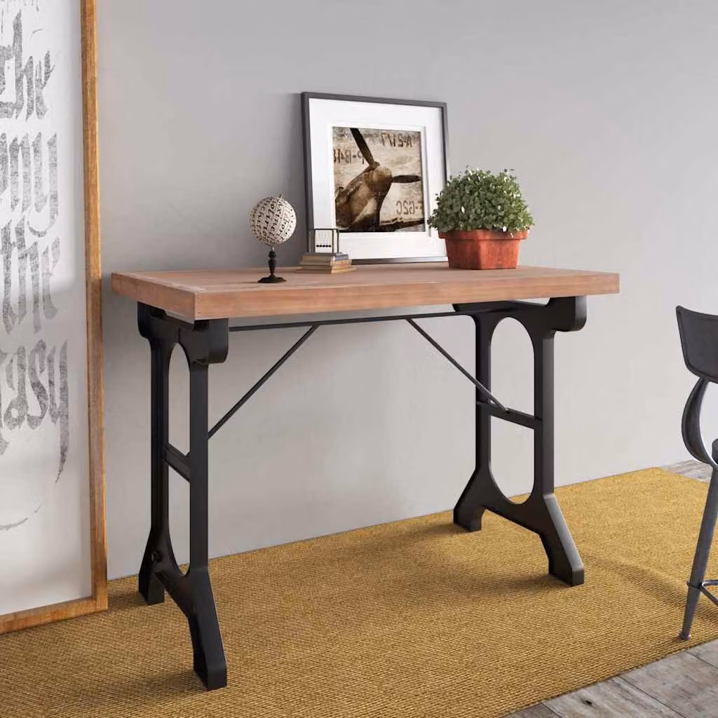vidaXL Tavolo da Pranzo Rettangolare in Legno di Abete e Metallo, L: 110 cm, P: 65 cm, H: 82 cm – 1