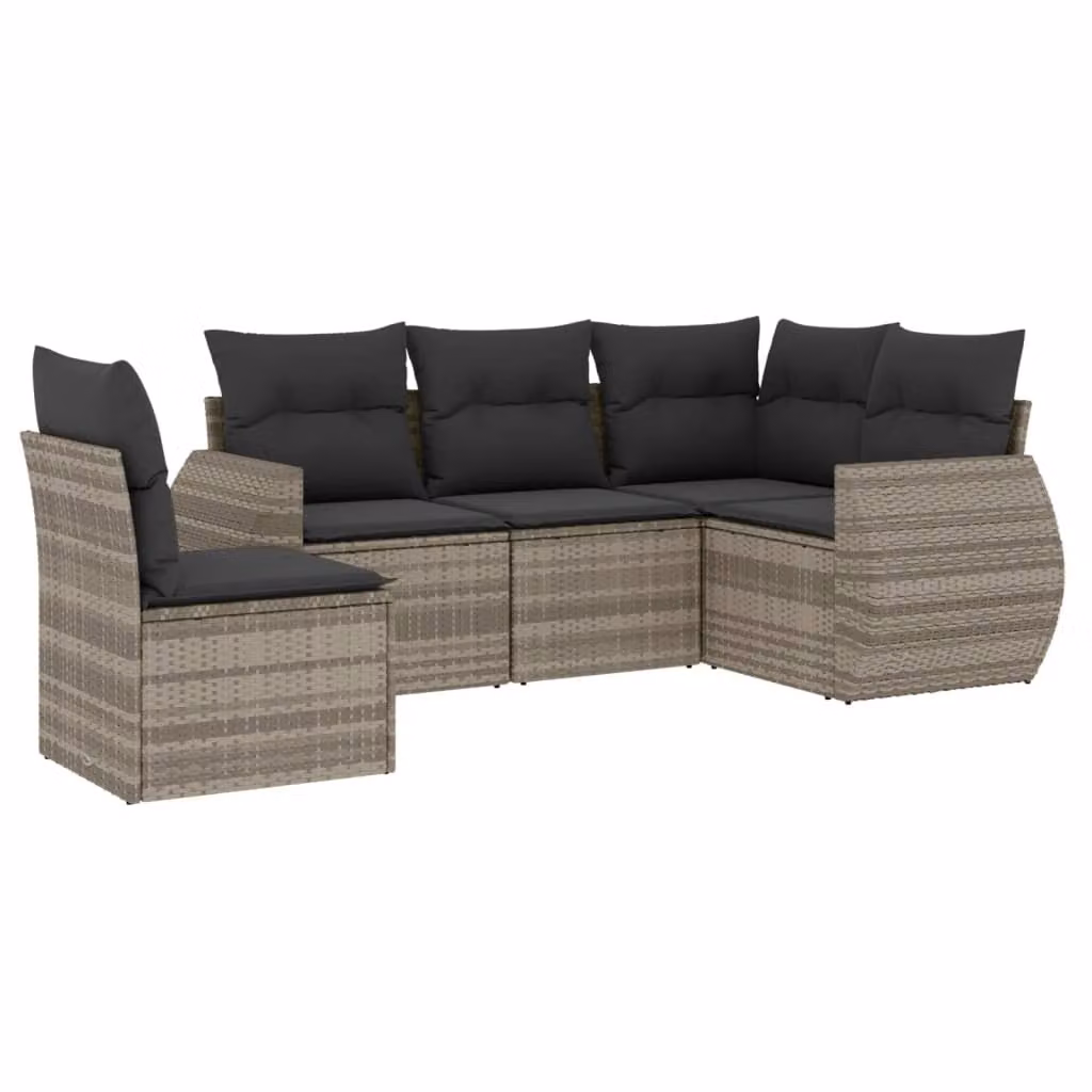 Set Divano da Giardino 5pz con Cuscini Grigio Chiaro Polyrattan