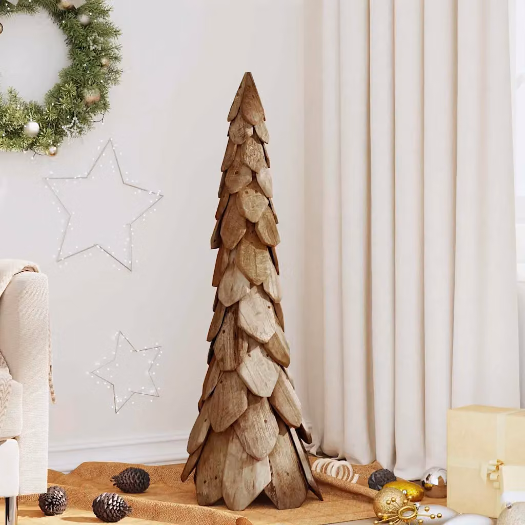 Albero di Natale da tavolo vidaXL in legno massello marrone, Altezza: 111 cm – 1