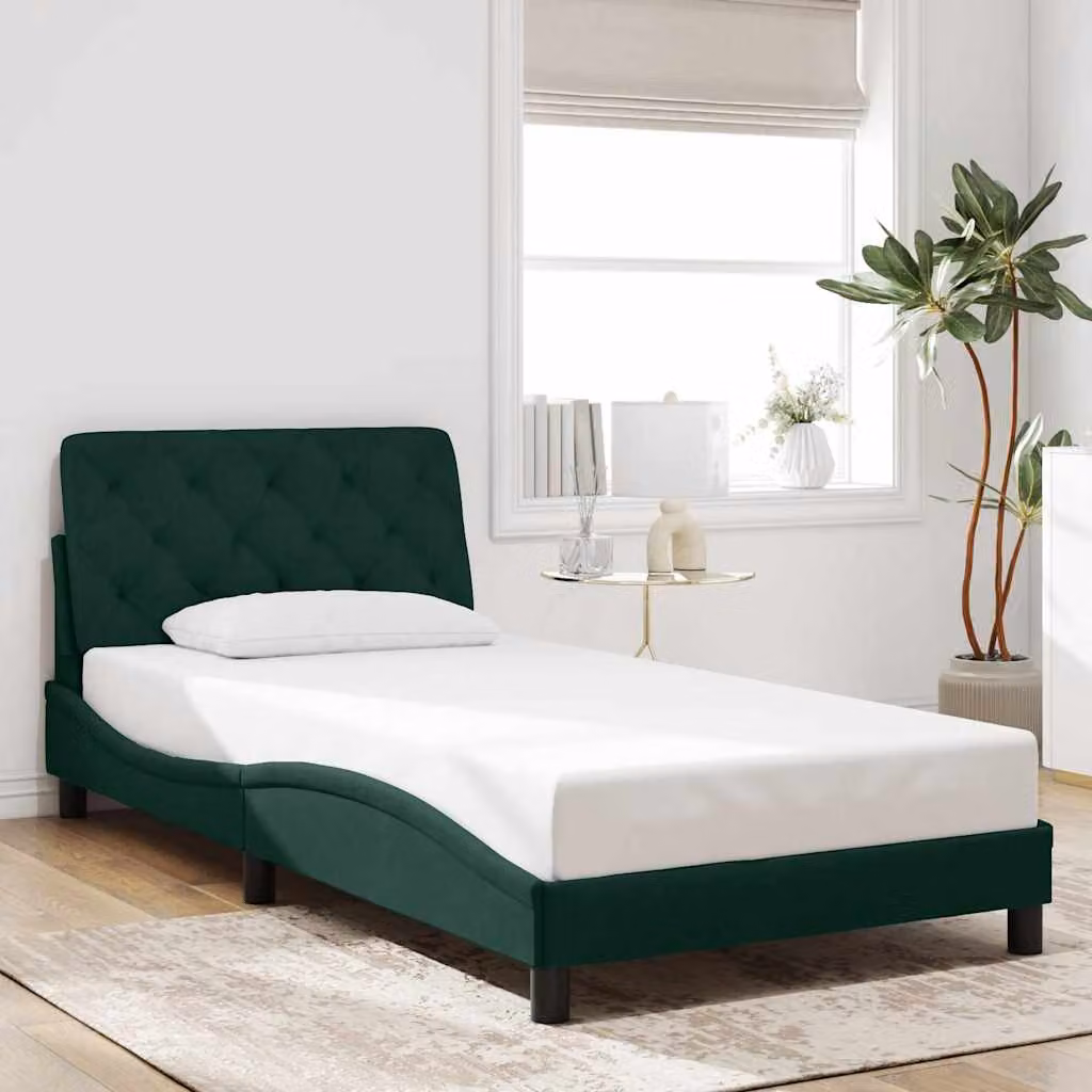 vidaXL Giroletto senza Materasso in Velluto Verde con Struttura in Legno e Metallo 100x200 cm – 1