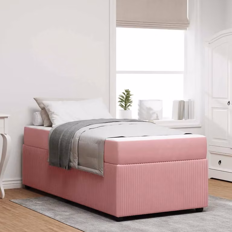 Struttura del letto moderna vidaXL in tessuto rosa con legno, L/P/H: 200 x 80 x 66 cm