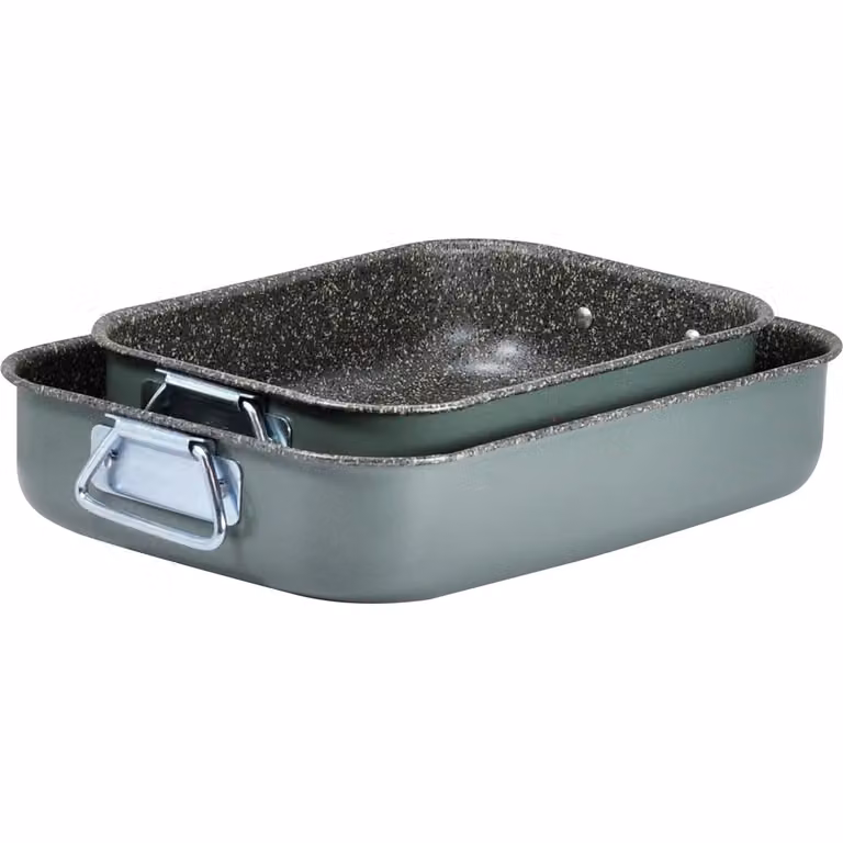 Set di 2 teglie rostiere rettangolari MAMÙ Linea Jet in alluminio con rivestimento antiaderente, colori grigio e verde, 25/30 cm