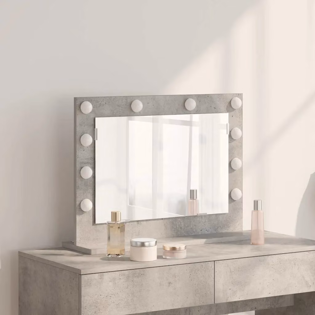 Specchio da vanità vidaXL con luce LED, design moderno rettangolare, colore grigio cemento, L 60 cm x P 45 cm x H 18 cm
