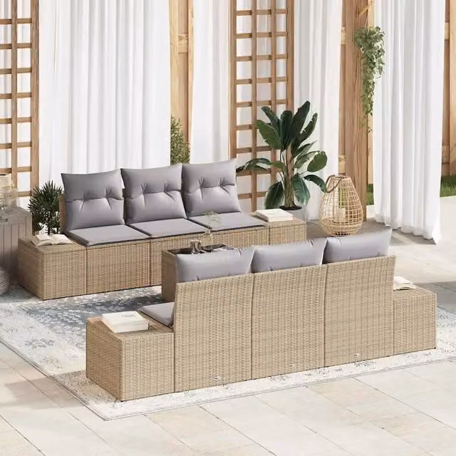 Set Divano da Giardino 8 pz Beige e grigio polyrattan 3355619