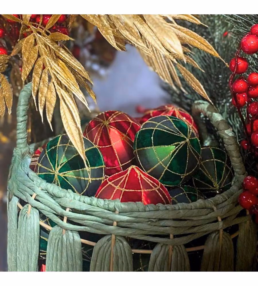 Decoris Sfera di Natale in Vetro Effetto Velluto con Glitter Oro - 8cm