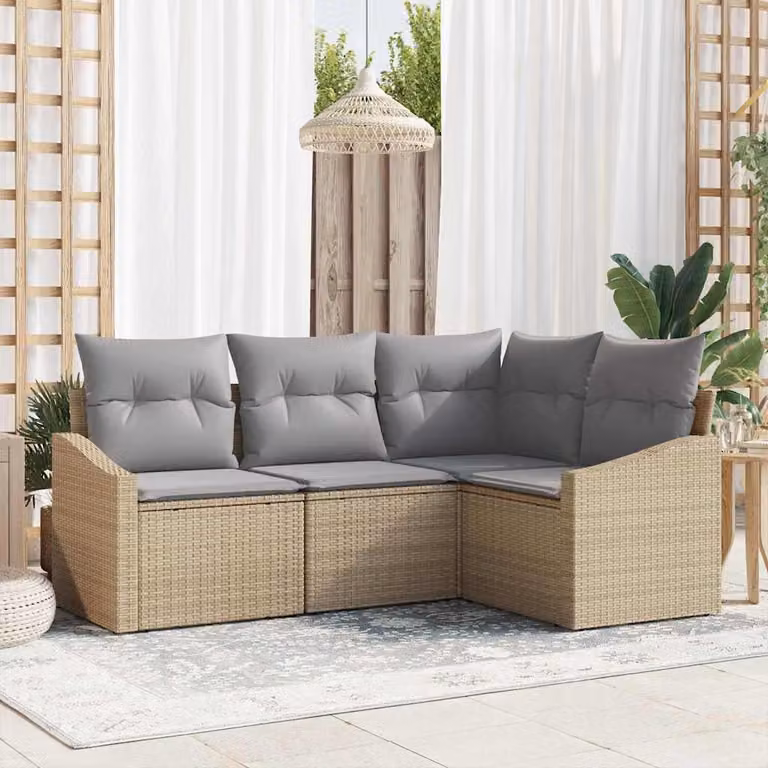 Maison Exclusive - Set di divani da salotto, 4 pezzi, color beige [Materiale sintetico]: rattan sintetico