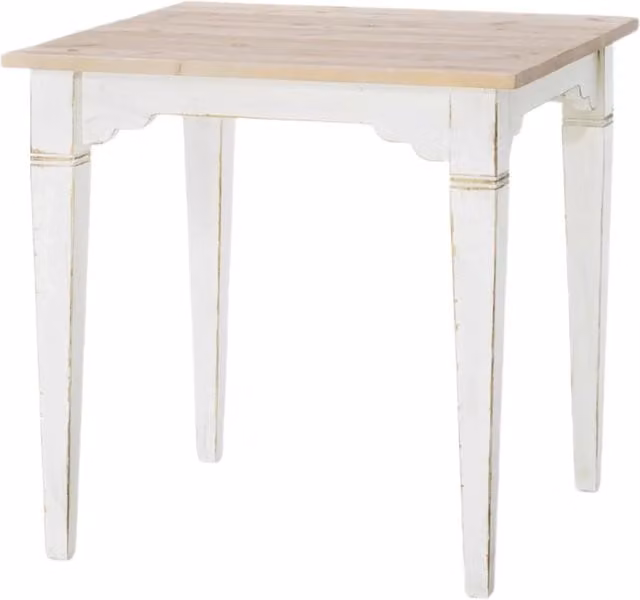 Tavolo quadrato in abete Mobili 2G con finitura shabby chic bianco consumato e piano naturale L: 80 cm, P: 80 cm, H: 78 cm