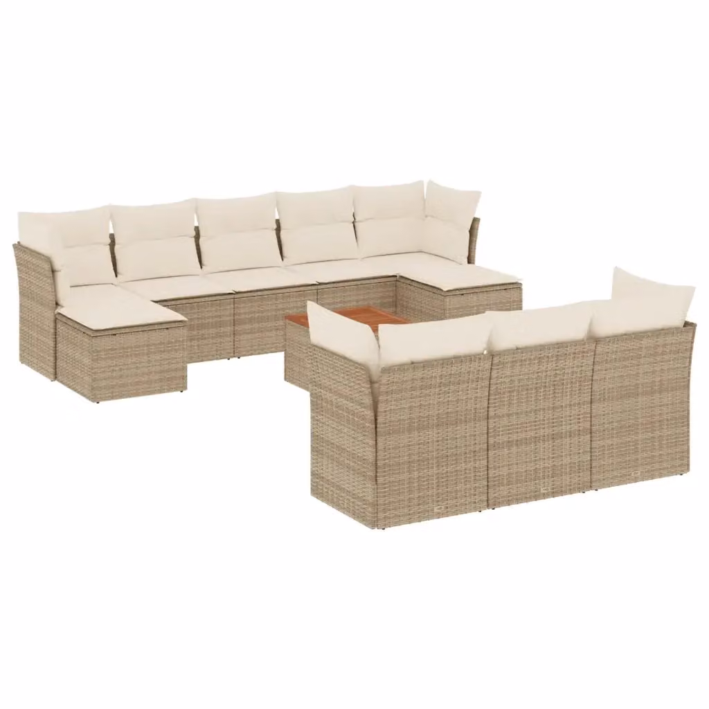 vidaXL Set Divani da Giardino 11 pz in Polyrattan con Cuscini Beige e Tavolino da Esterno – 2