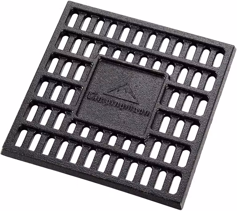 Griglia per carbone e legna in ghisa, dimensioni 17,50 x 17,50 cm