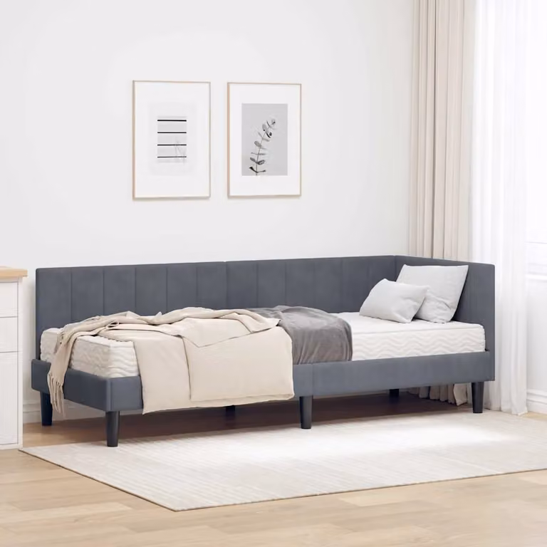 vidaXL Struttura Letto Angolare in Velluto Grigio con 2 Materassi in Schiuma L/P/H: 140 x 200 x 80 cm
