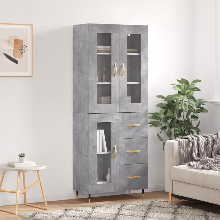 Credenza vidaXL Grigio con ante a battente in legno e metallo, L: 69,5 cm, P: 34 cm, H: 180 cm
