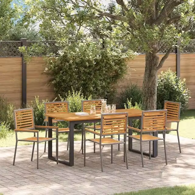 Set da Pranzo per Giardino 7 pz Grigio Legno di Acacia Massello 3365464