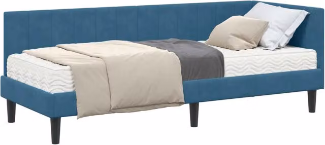 Letto singolo | Letto per adulti | Struttura Letto Angolare con Materasso 2 pcs Blu Velluto