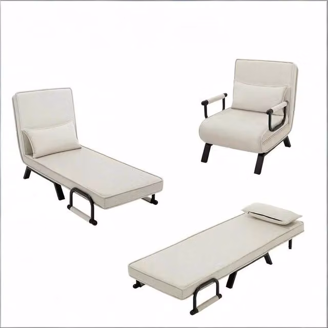 Letto pieghevole singolo Chicfurn beige con schienale regolabile, utilizzabile come divano o poltrona, L: 184 cm, P: 65 cm