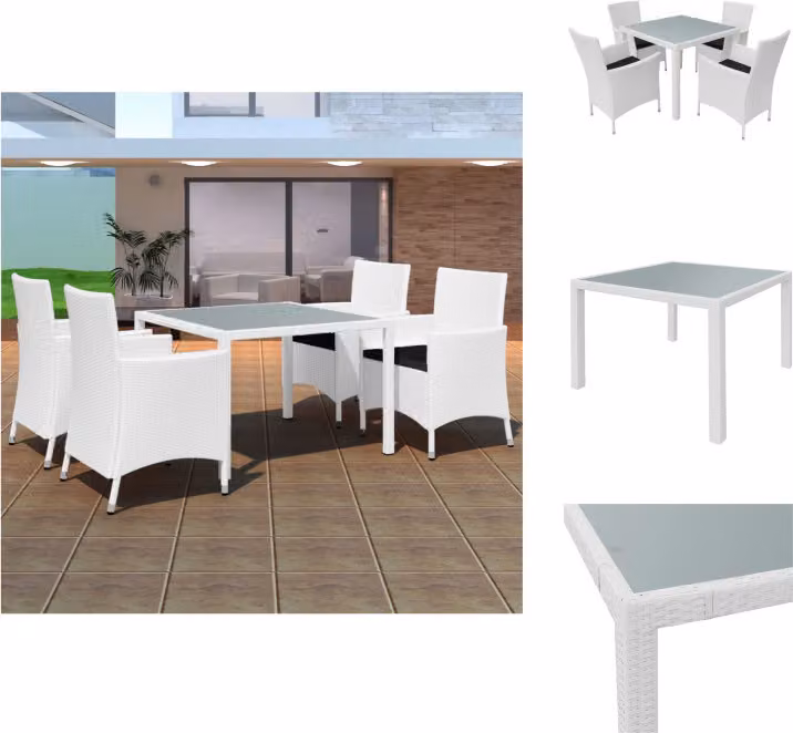 vidaXL Set da pranzo da giardino 5 pezzi in rattan bianco crema - Set di mobili da giardino