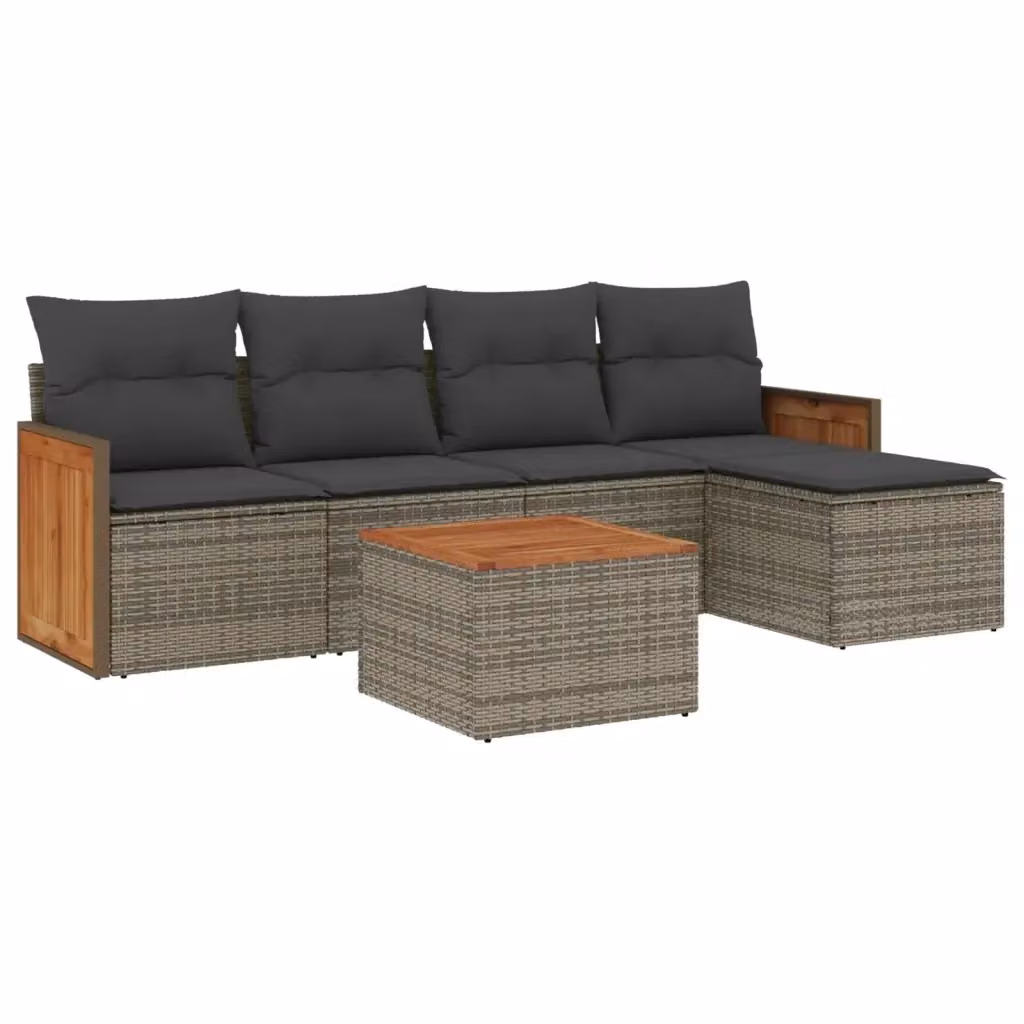 Set Divano da Giardino vidaXL 6 pz a Forma a L in Polyrattan Grigio con Cuscini e Tavolino – 2