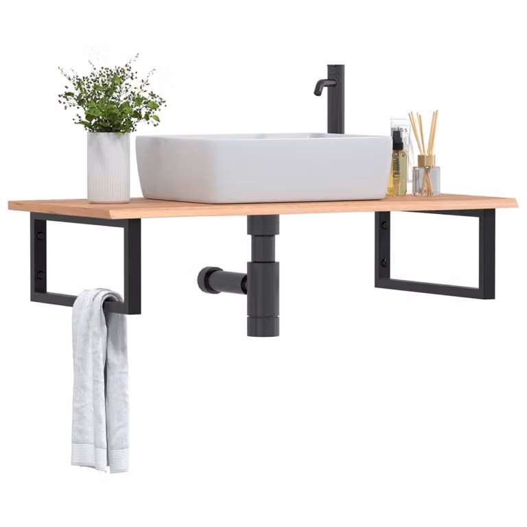 vidaXL Ripiano da parete per lavabo moderno in legno di rovere e metallo nero e marrone
